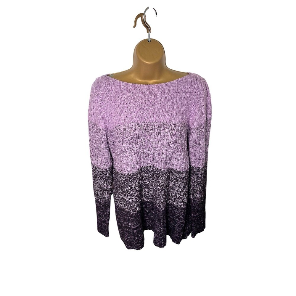 Croft & Barrow Ombre Cable Knit Sweater Boat Neck Purple XL